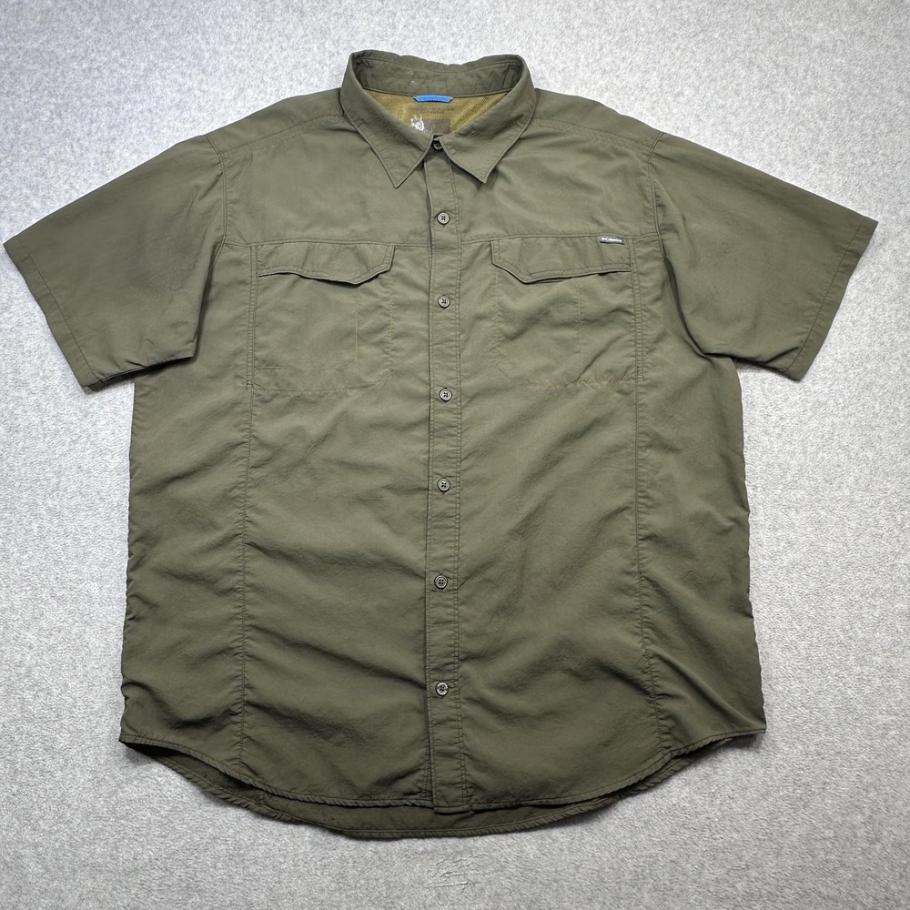 Columbia Silver Ridge Shirt Men XXL Green Short Sleeve Button Front Vented Nylon
